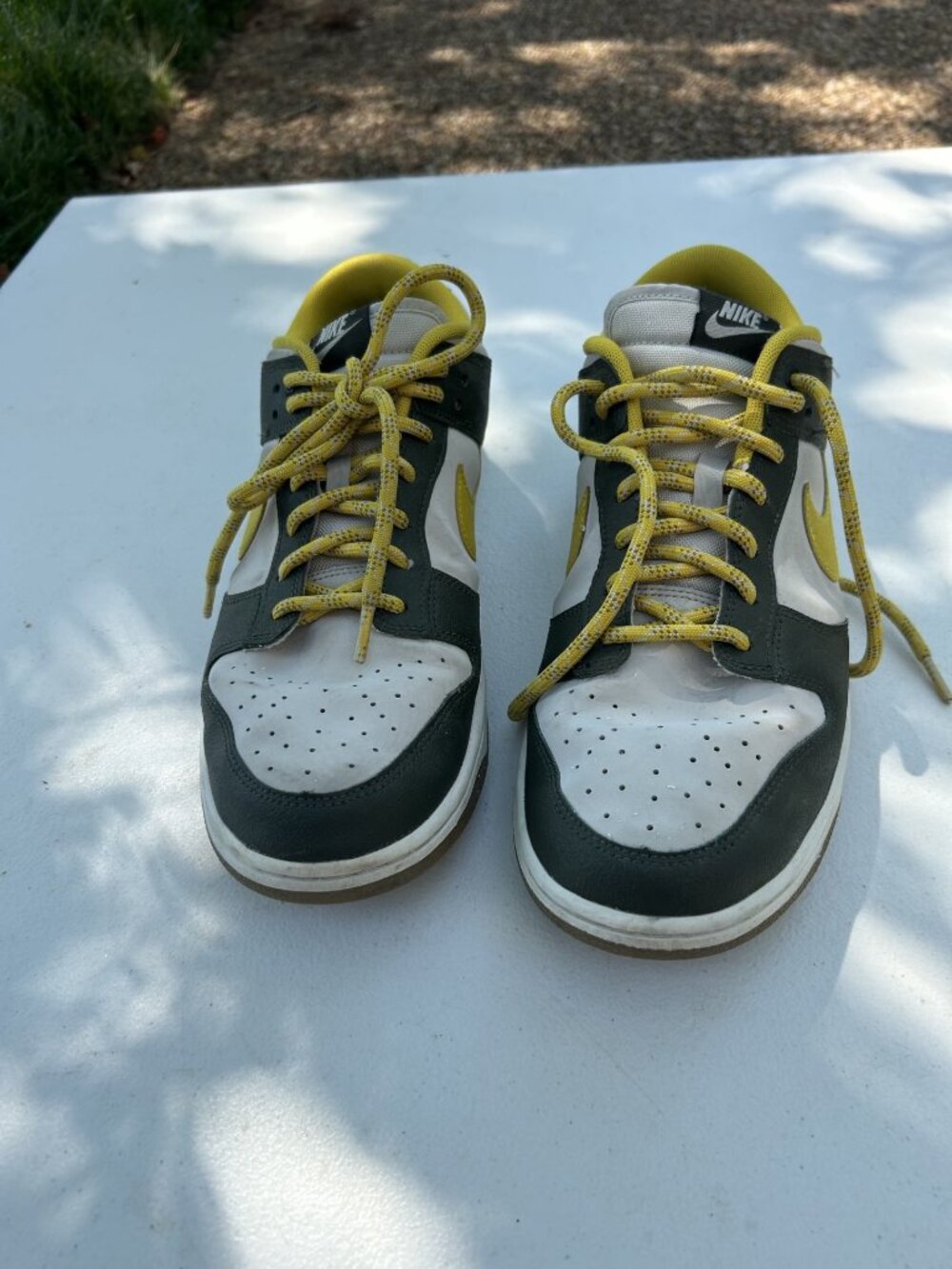 Nike Dunks Low Sneakers, Green and Gold